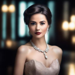A sophisticated woman in an elegant dress