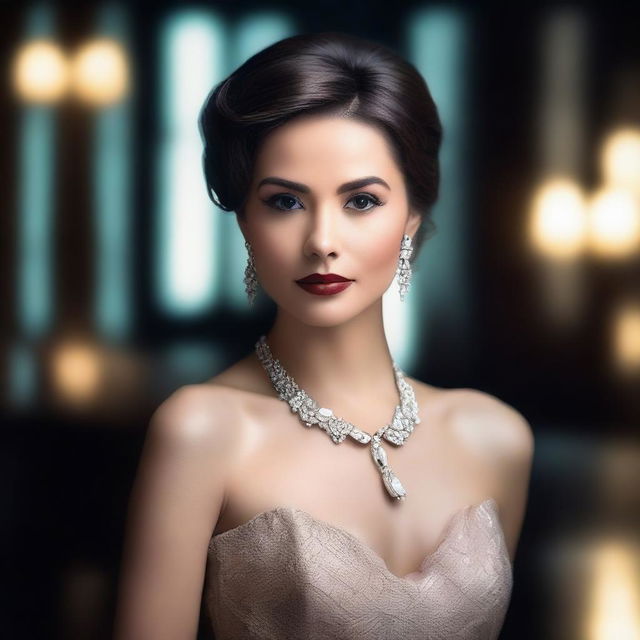 A sophisticated woman in an elegant dress
