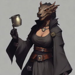 Create an image of a smart and cunning Dragonborn NPC for a Steampunk/Renaissance role-playing game