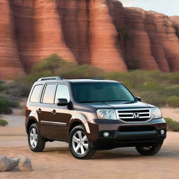 Generate an image of a 2014 Honda Pilot Utility EX 4WD equipped with 35-inch off-road tires