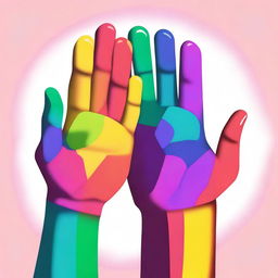 Create a digital art illustration of three hands stacked on top of each other, each hand having a different shade of color