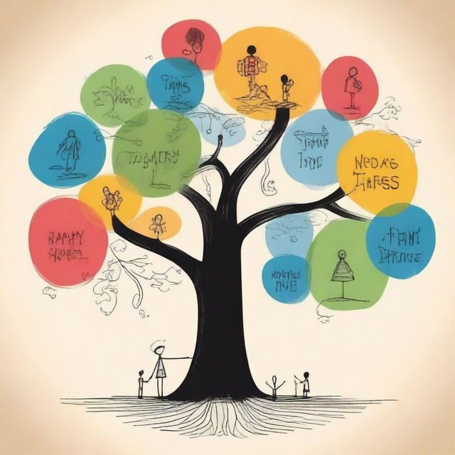 Generate an image of a book cover that features a child's drawing of a family tree