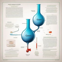 A detailed and educational illustration of gases and their properties, showcasing a chemical reaction leading to a state of chemical equilibrium