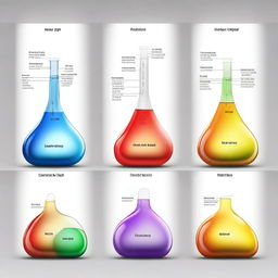 A detailed and educational illustration of gases and their properties, showcasing a chemical reaction leading to a state of chemical equilibrium