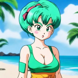 A very detailed, realistic, ultra HD 4k image of Bulma, a character from Dragon Ball