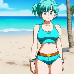 A very detailed, realistic, ultra HD 4k image of a woman cosplaying as Bulma, a character from Dragon Ball