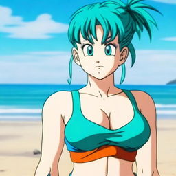 A very detailed, realistic, ultra HD 4k image of a woman cosplaying as Bulma, a character from Dragon Ball