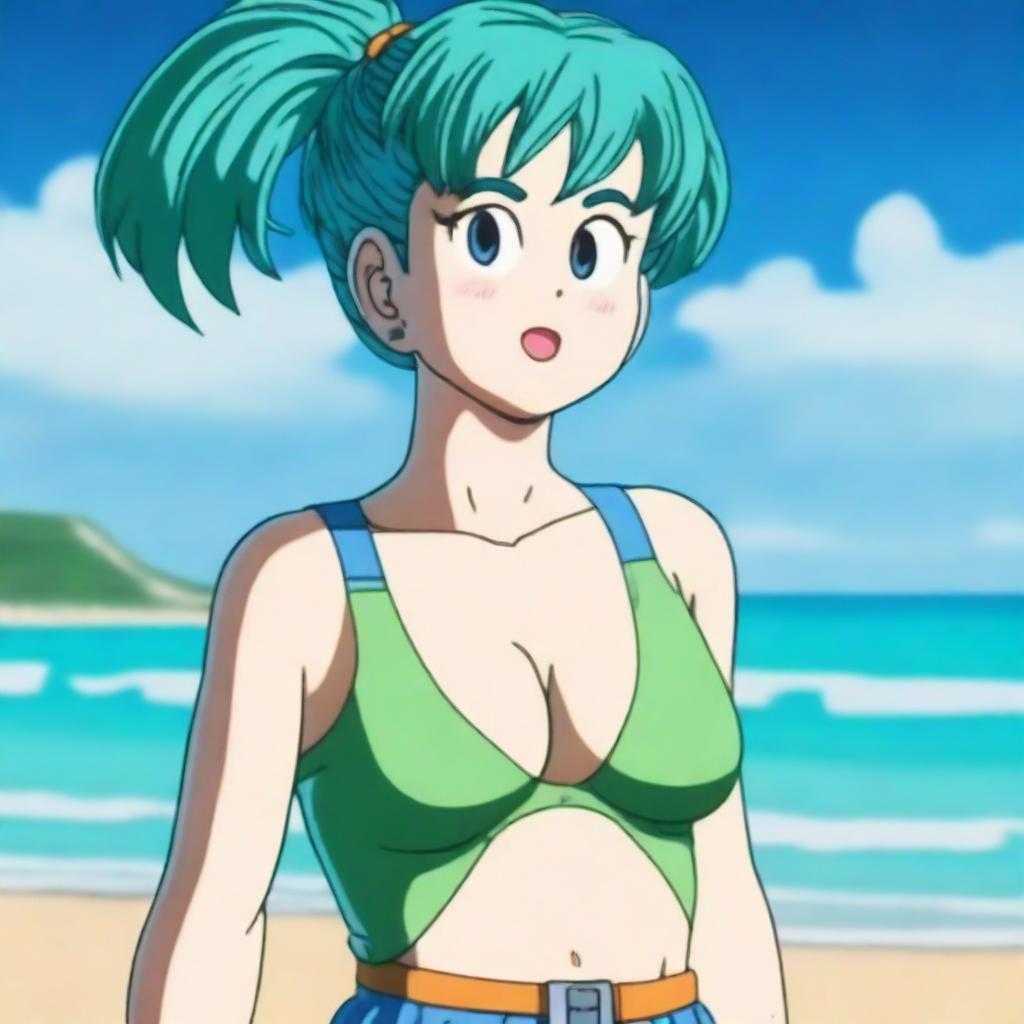 A very detailed, digital art, ultra HD 4k image of a live-action version of Bulma from Dragon Ball