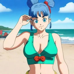 A very detailed, digital art, ultra HD 4k image of a live-action version of Bulma from Dragon Ball