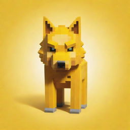 A Minecraft-style wolf on a bright yellow background.