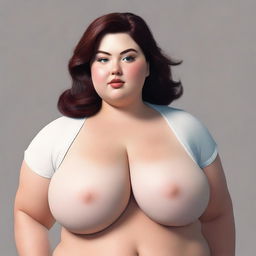 A detailed, digital art, ultra HD 4k image of a chubby woman with thin breasts