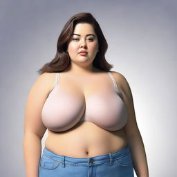 A detailed, digital art, ultra HD 4k image of a chubby woman with thin breasts