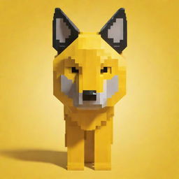 A Minecraft-style wolf on a bright yellow background.