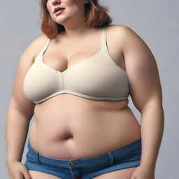 A detailed, digital art, ultra HD 4k image of a chubby woman with thin bra