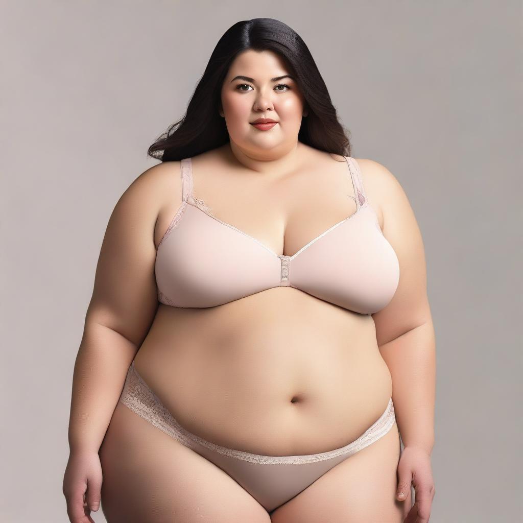 A detailed, digital art, ultra HD 4k image of a chubby woman with thin bra