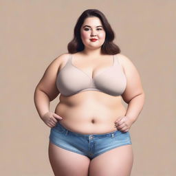 A detailed, digital art, ultra HD 4k image of a chubby woman with thin bra