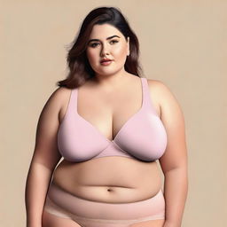 A detailed, digital art, ultra HD 4k image of a chubby woman with thin bra