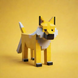 A Minecraft-style wolf on a bright yellow background.