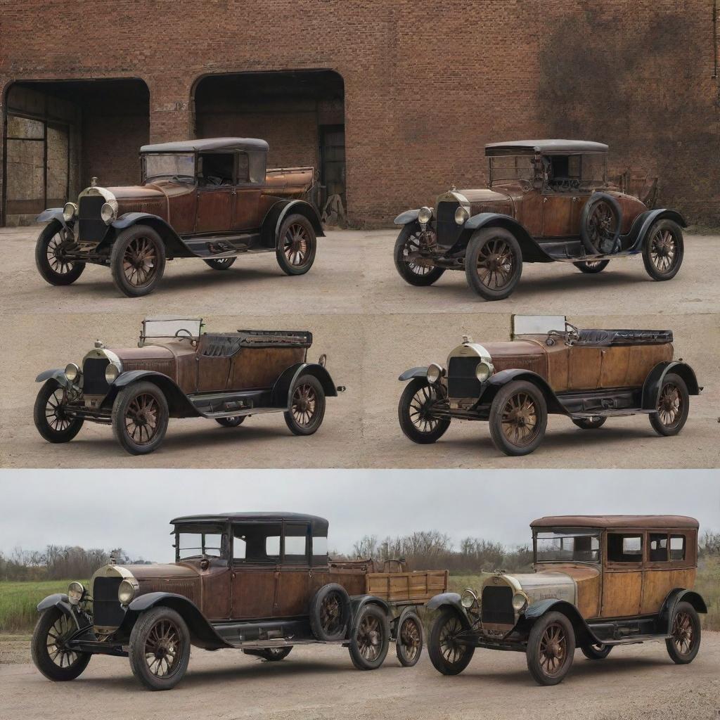 Gaspunk passenger vehicles depicting the historical gaslit era technology, with vintage designs inspired by gas-powered machinery, retaining a rustic, antique aesthetic.