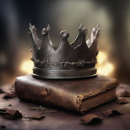 A fantasy book cover featuring a broken crown as the central image