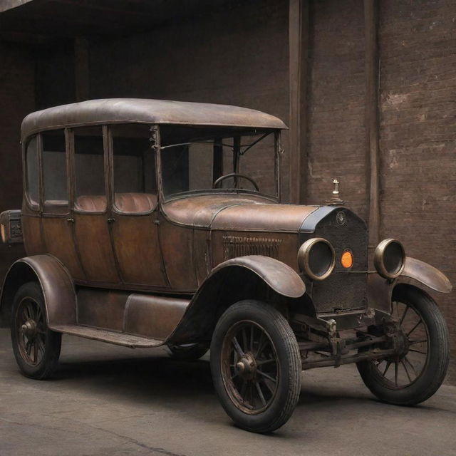 Gaspunk passenger vehicles depicting the historical gaslit era technology, with vintage designs inspired by gas-powered machinery, retaining a rustic, antique aesthetic.