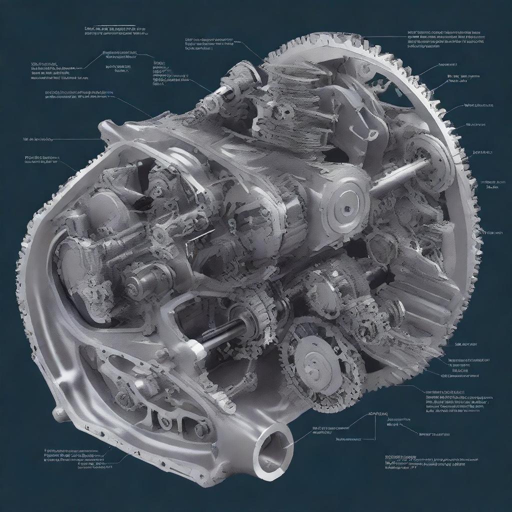 An intricate and precise depiction of a car transmission system