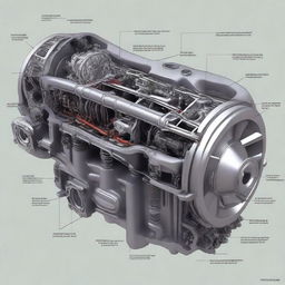 An intricate and precise depiction of a car transmission system