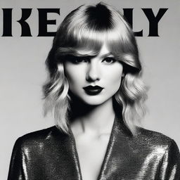 Create a high quality book cover featuring a black and white photo of Taylor Swift