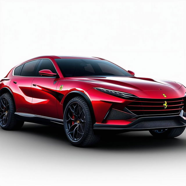 This is a description of a hypothetical SUV designed by Ferrari, retaining the brand's signature sleekness, speed, and luxury while adding the functionality and space of an SUV