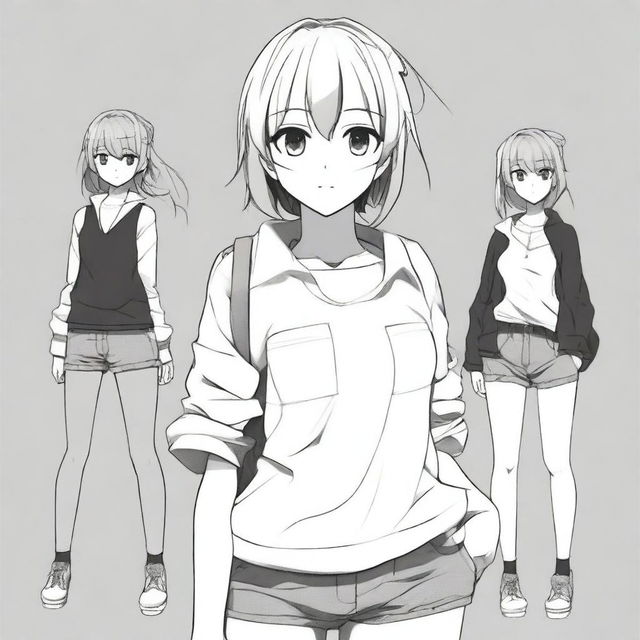 Create an image of anime styled female characters with a focus on their exaggerated proportions