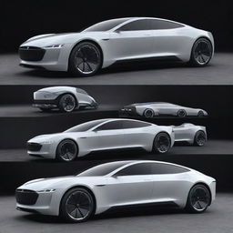 Teslapunk passenger vehicles showcasing designs inspired by Nikola Tesla's works, featuring electric powered machinery aesthetic combined with art-deco style and a futuristic perspective.