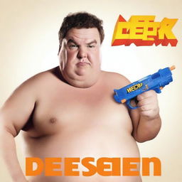 Generate a movie poster featuring a fat white man holding a Nerf gun. The title of the movie is 'DEEMER'.