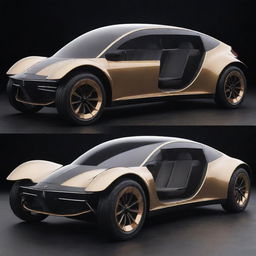 Teslapunk passenger vehicles showcasing designs inspired by Nikola Tesla's works, featuring electric powered machinery aesthetic combined with art-deco style and a futuristic perspective.