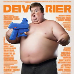 Generate a movie poster featuring a fat white man holding a Nerf gun. The title of the movie is 'D e e m e r'.