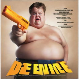 Generate a movie poster featuring a fat white man holding a Nerf gun. The title of the movie is 'D e e m e r'.