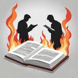 Visualize a dramatic scene where a person is closing a book, symbolizing the end of a chapter in life, while another person is burning a book, representing the complete end of a story or phase