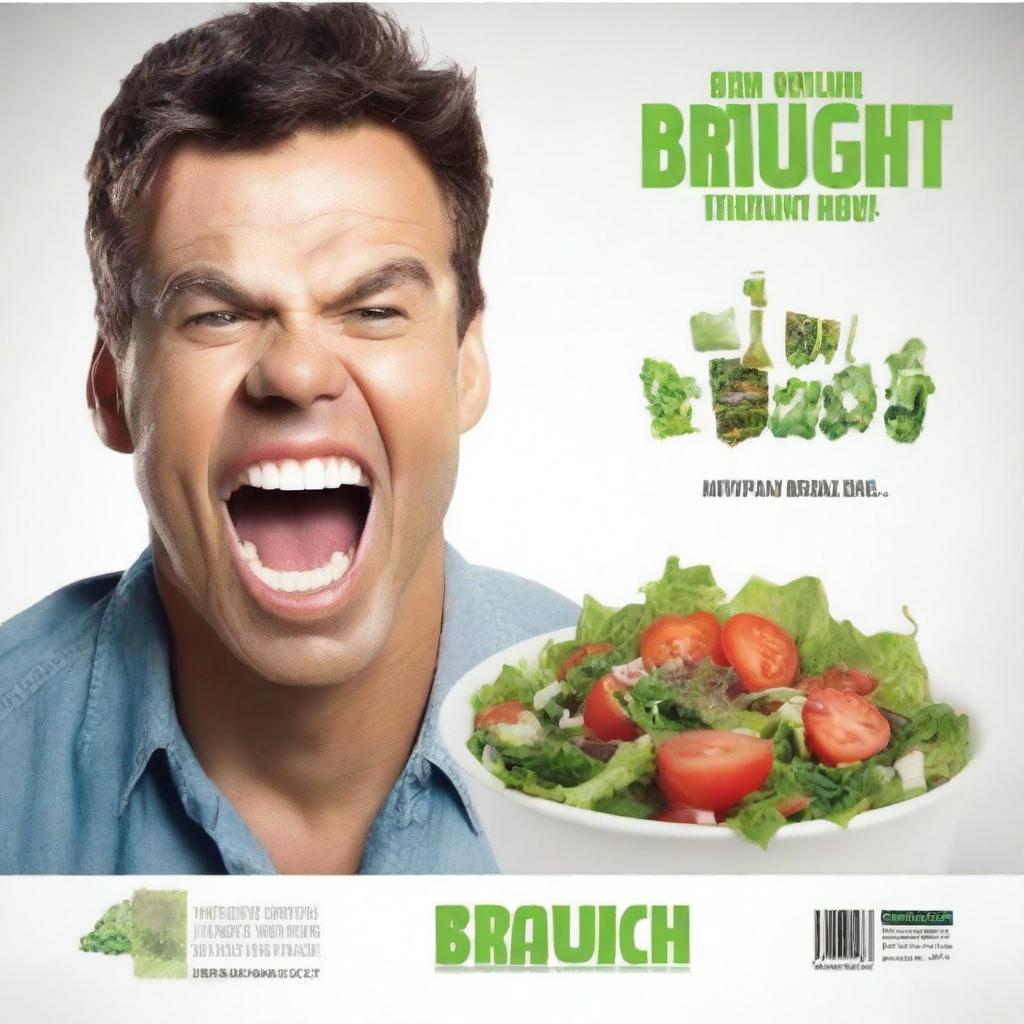 Create a movie poster featuring an unattractive man with an underbite eating a salad