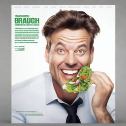 Create a movie poster featuring an unattractive man with an underbite eating a salad