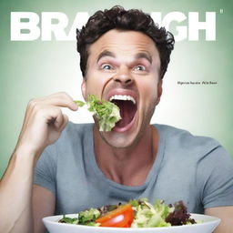 Create a movie poster featuring an unattractive man with a severe underbite eating a salad