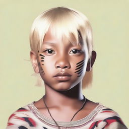 Create an image of a young indigenous boy with blonde hair.