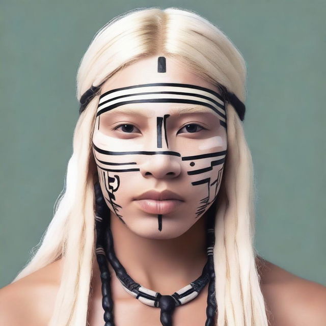 Create an image of an indigenous person with white skin and blonde hair.