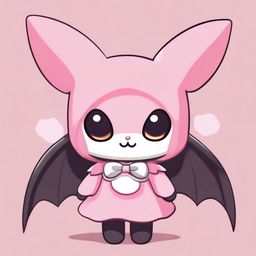 Generate an image of My Melody dressed up as a bat (Morcega in Portuguese)