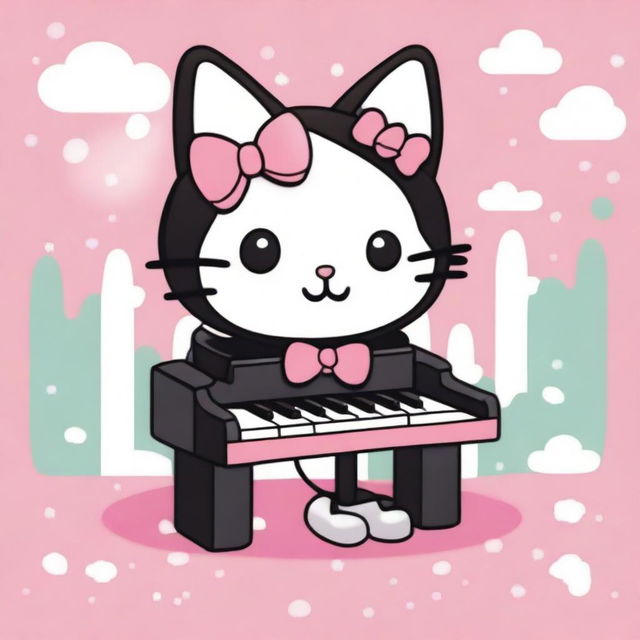 Generate an image of My Sweet Piano from Sanrio dressed as a cat (gata in Portuguese)