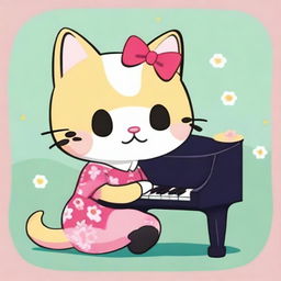 Generate an image of My Sweet Piano from Sanrio dressed as a cat (gata in Portuguese)