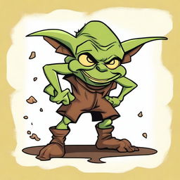 Create a humorous poster featuring a goblin character named Pave, who is caught in the act of producing explosive poop