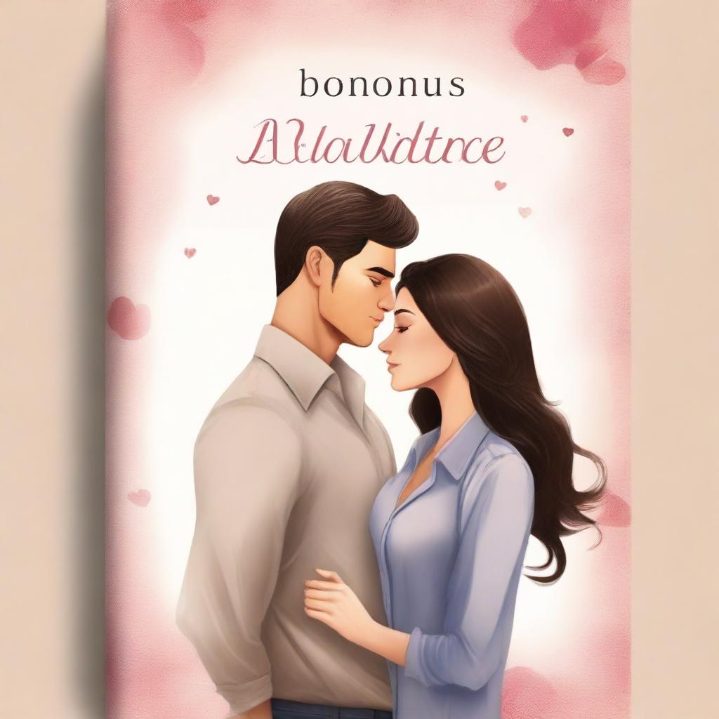 Create a book cover for a romance novel featuring a brunette student who is 1