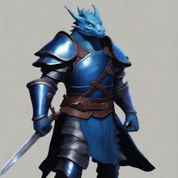 Create an image of a blue dragonborn with blue eyes and a burn scar on the right side of his face