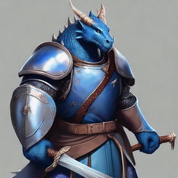 Create an image of a blue dragonborn with blue eyes and a burn scar on the right side of his face