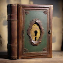 An old magic book on the cover of which there is a keyhole.