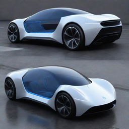 Electricpunk passenger vehicles featuring state-of-the-art electric powered machinery, modern aerodynamic shapes, glowing conduits and digital interfaces, encapsulating a futuristic clean tech aesthetic.